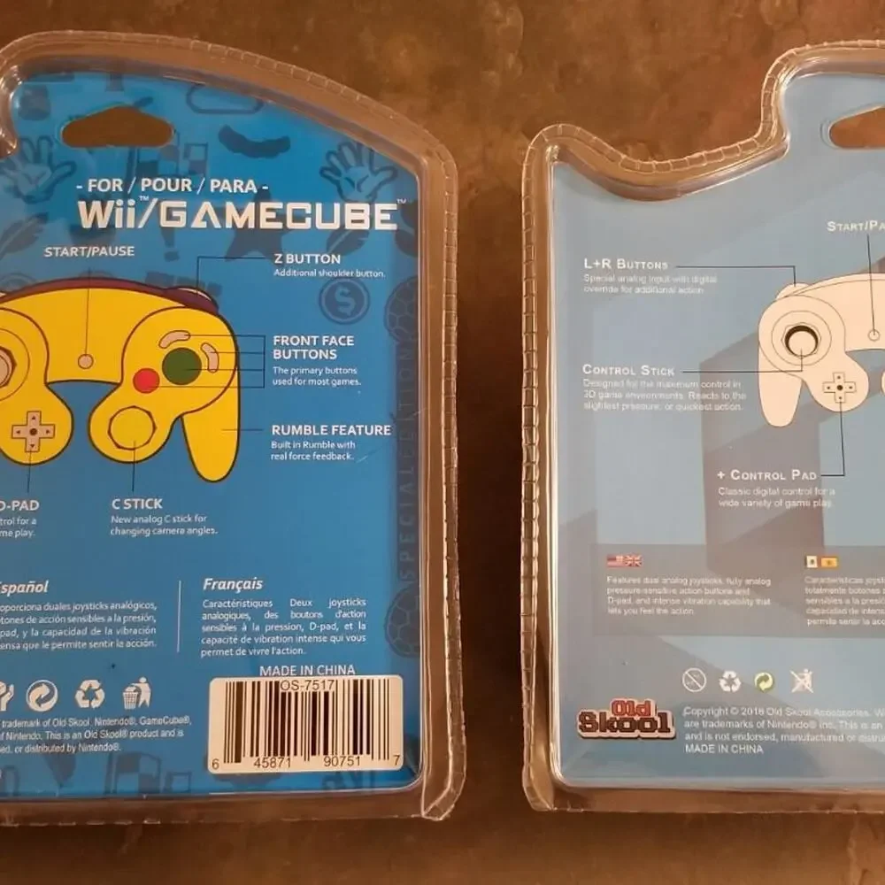 2 Gamecube Controllers - Yellow & Silver (NEW) - Nintendo - Old Skool